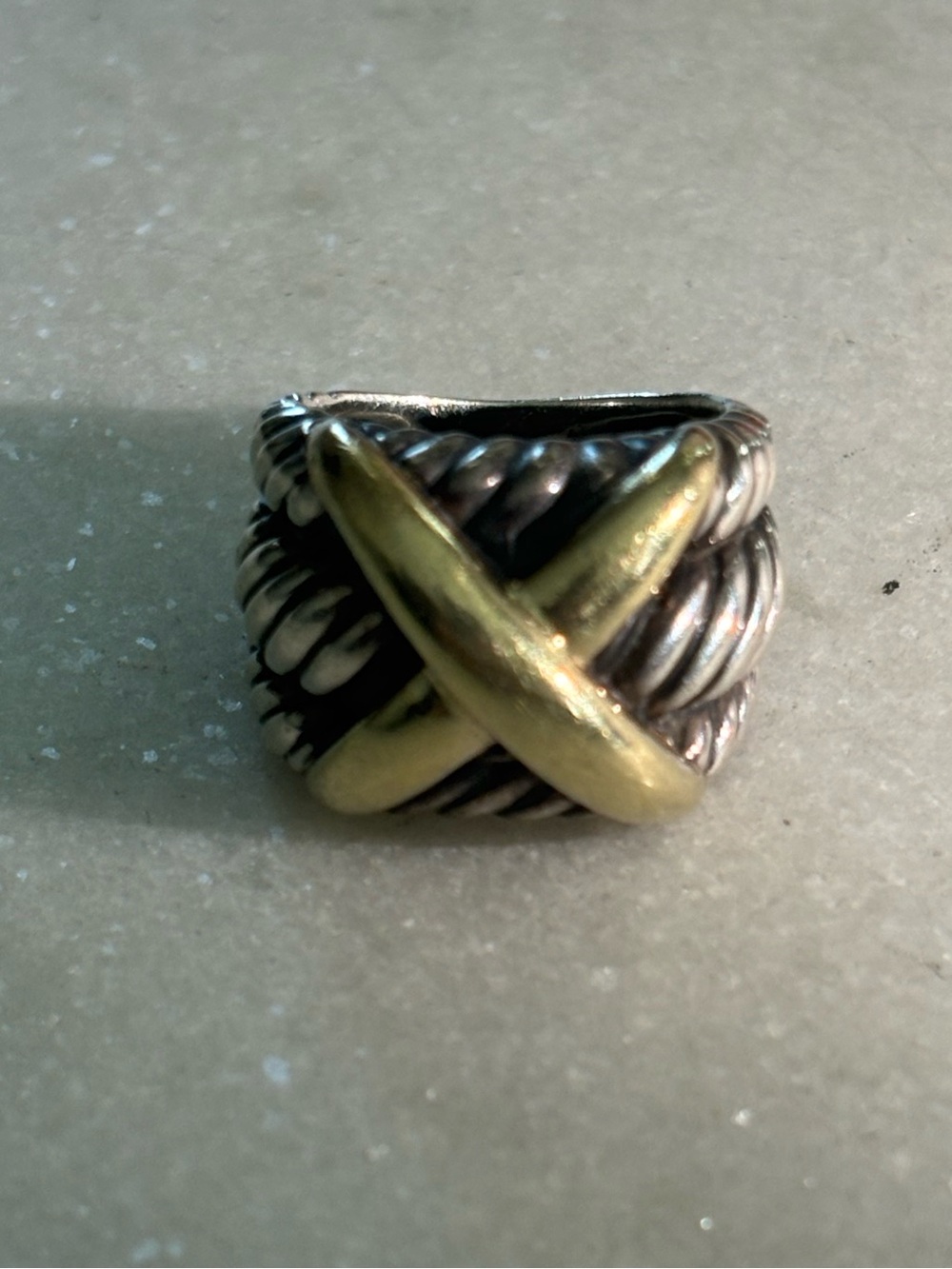 Vintage David Yurman Double X Crossover Ring Sterling Silver 18K Gold Size 6.5